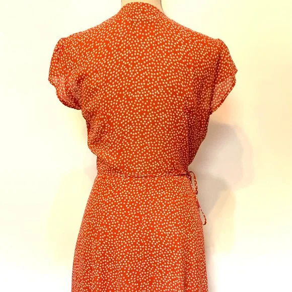 Reformation Orange Oyster Mini Wrap Floral Dress Size Small